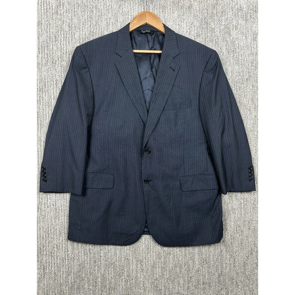 Jos A Bank Signature Collection 44 Navy Blue Pinstripe Wool Silk Blazer Jacket